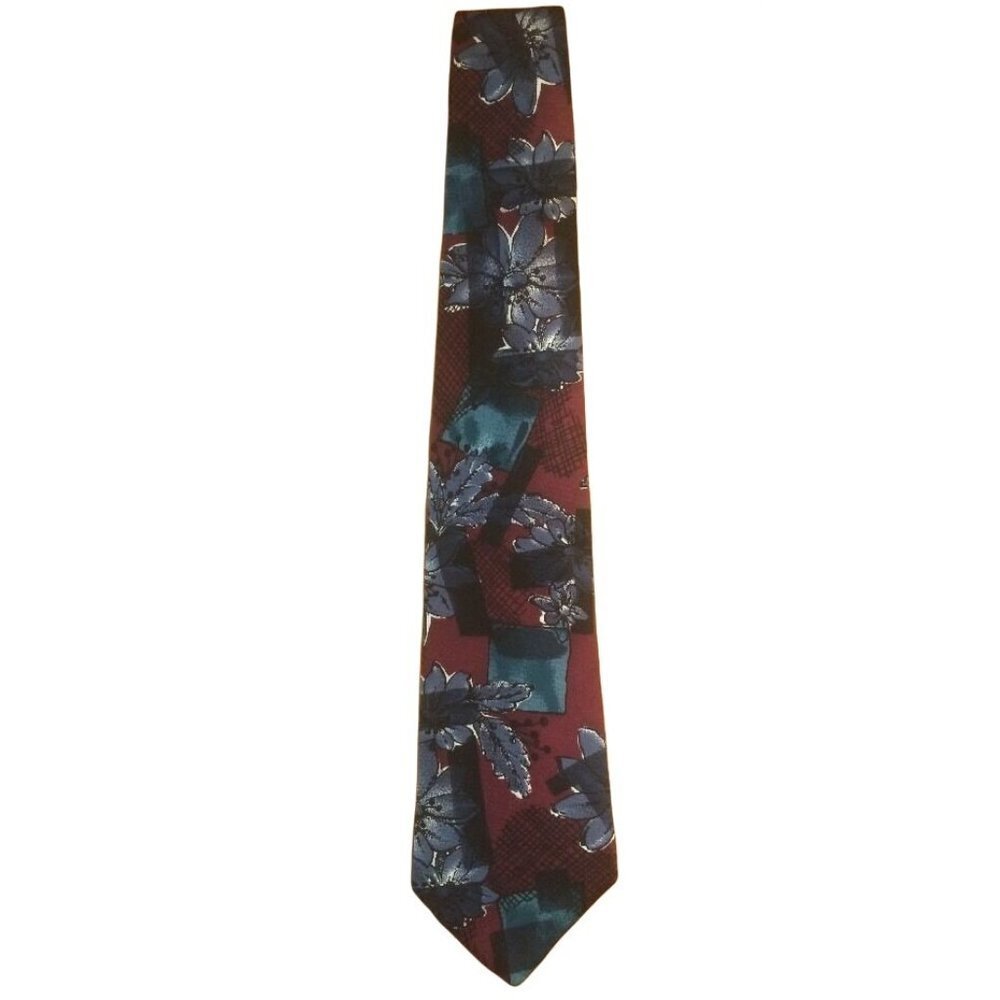 Vintage 90s Johnny‎ Carson Italian Silk Tie Abstract Floral USA Retro Bold Print